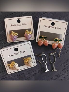 Brand New Stainless Steel Earring Bundle Cute Fruit & Novelty Set